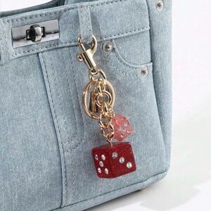 Dice Bag Charm with Red, Pink, and Gold